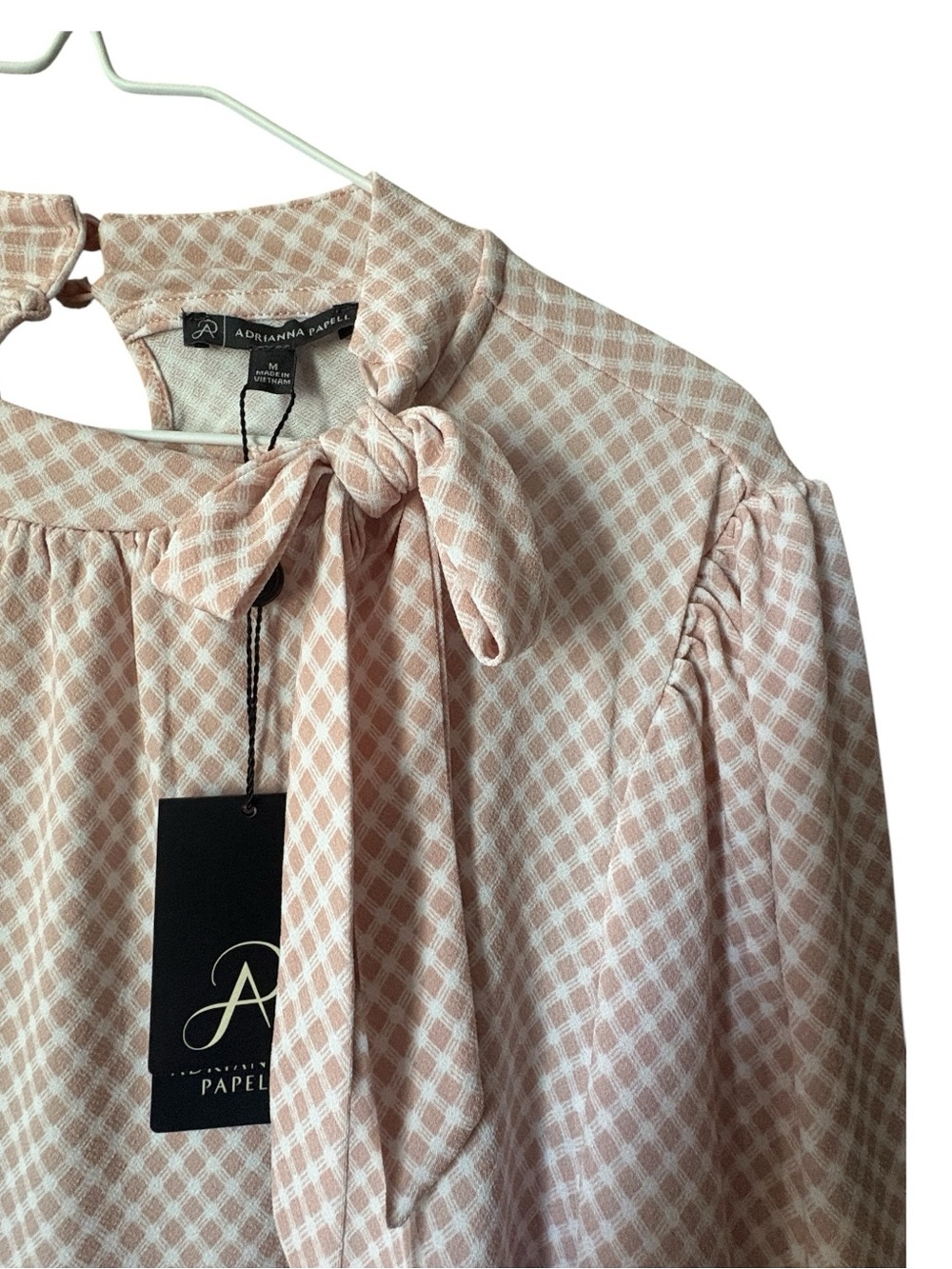 Adrianna Papell Pink Gingham Keyhole Back Blouse - Picture 7 of 9